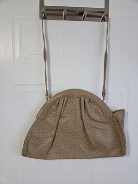 Vintage 80s Leather Slouchy Shoulder Bag Tan Textured Large